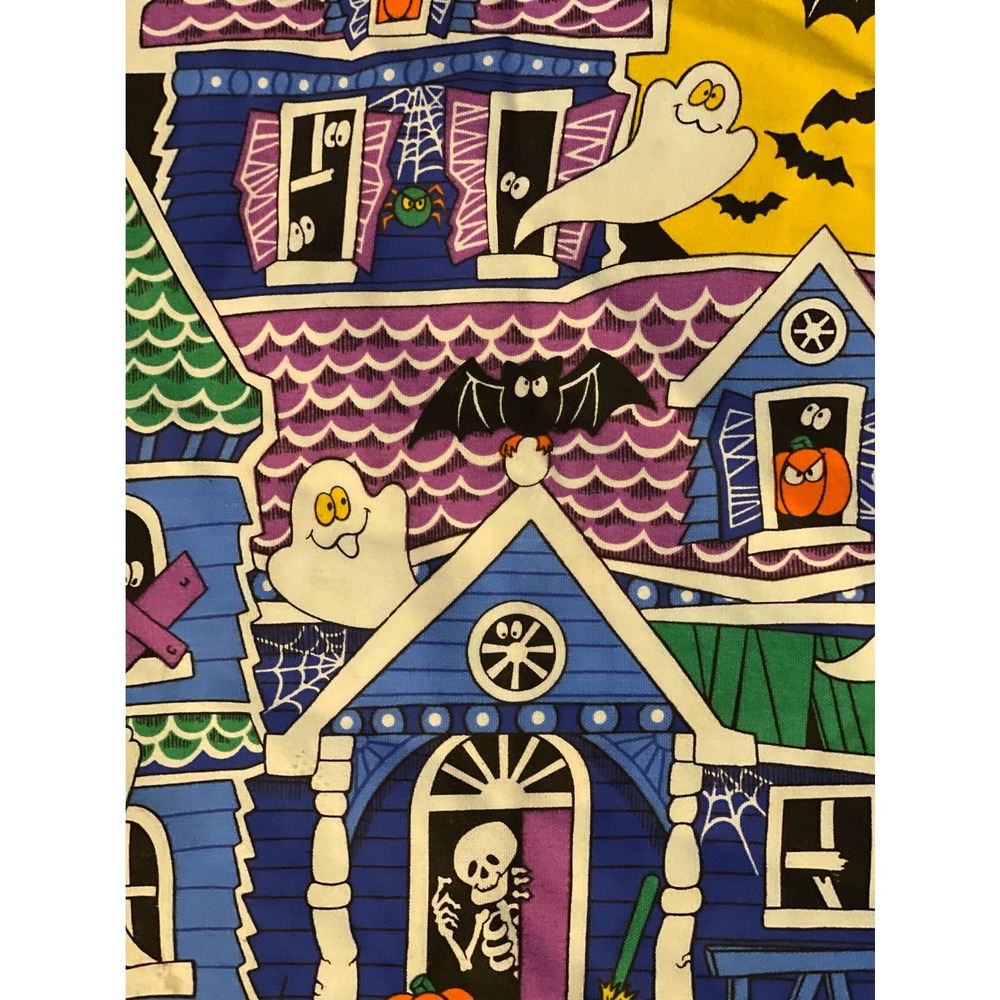 Vintage Halloween Haunted House Graveyard Trick Treat Bag Sack Glow In The Dark
